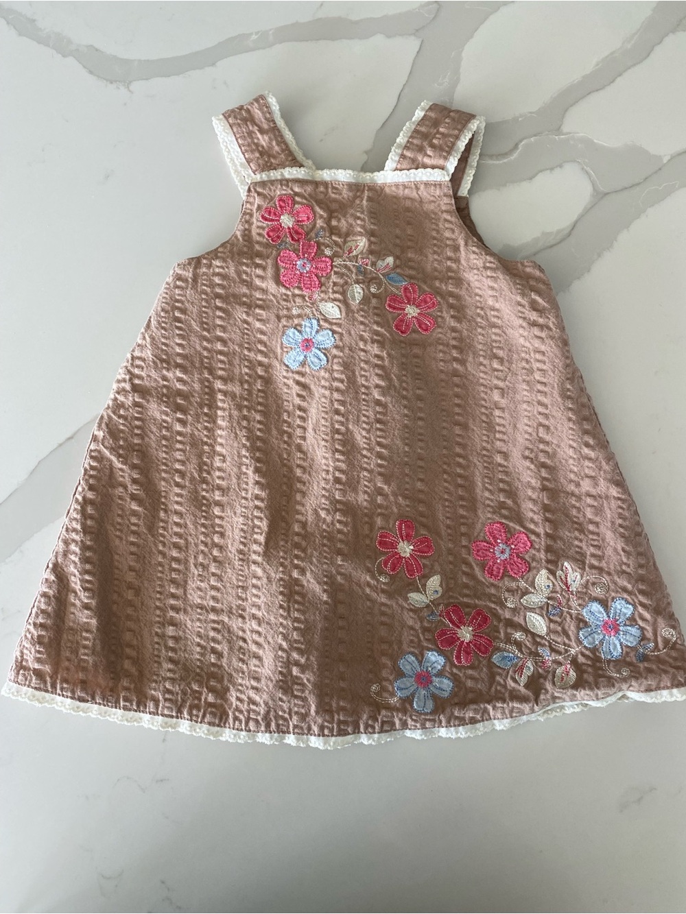 Floral Embroidered Cotton cottagecore pheasant lace trim overall Jumper Dress